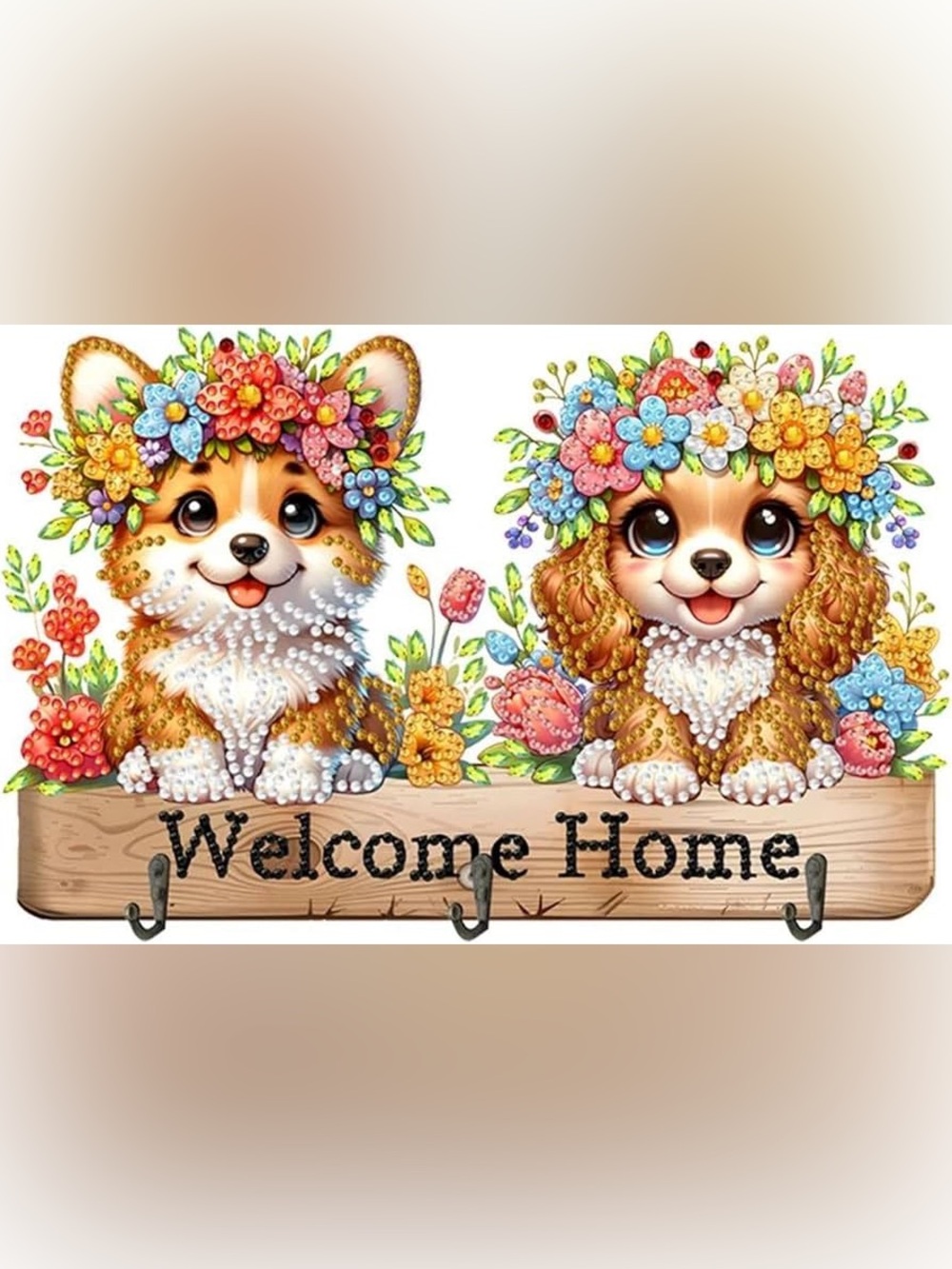 Welcome Home Floral Puppy Wall Art Print - Multicolor